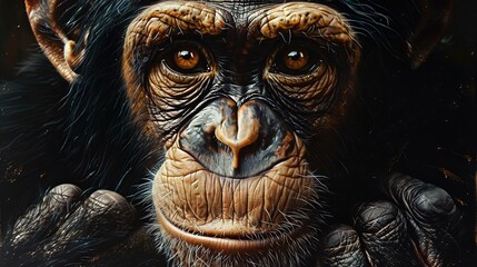   Close-up of a monkey's face, with hands on its face and wide-open eyes