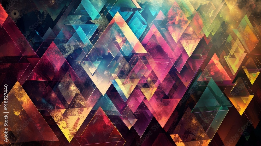 Poster a captivating abstract design featuring overlapping geometric shapes in a mesmerizing array of vibra