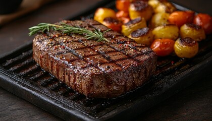 A perfectly grilled medium-rare steak