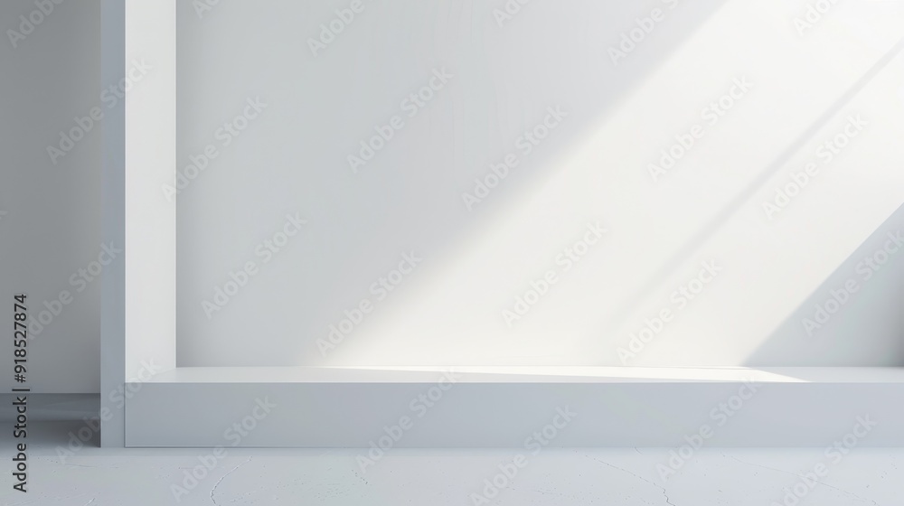 Poster a clean and simple image of a white wall with natural sunlight streaming in, casting a soft shadow o
