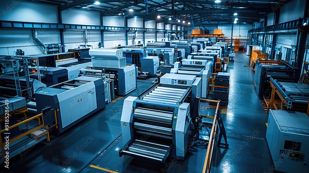 Leinwandbilder a modern small printing company taken from an elevated position. an offset printing machine, a digit