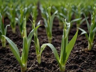 Obraz premium onions growing in a field