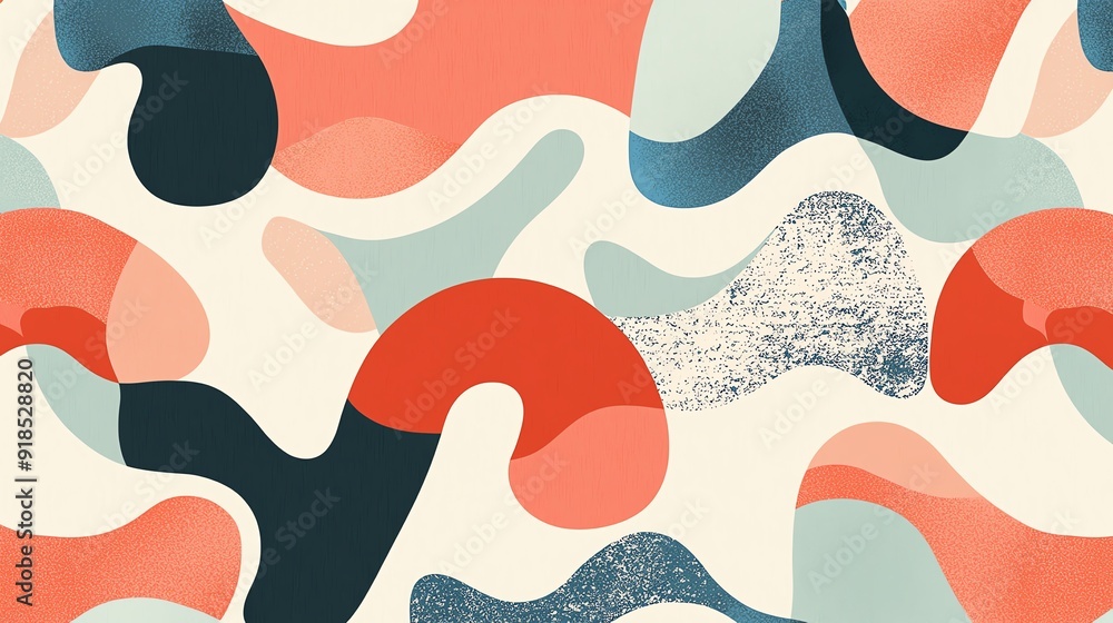 Aufkleber abstract pattern with fluid shapes in soft coral, teal, and beige colors. perfect for modern design 