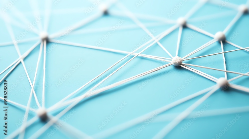 Poster abstract representation of connections and networks, featuring white lines on a soft blue background