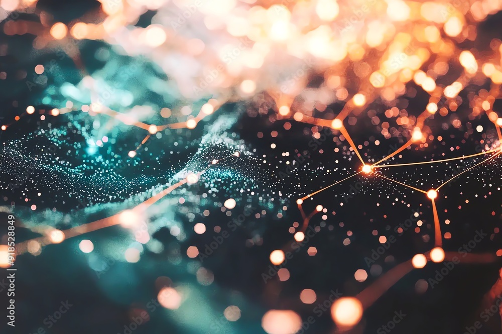 Poster abstract representation of digital connectivity, featuring vibrant colors and intricate patterns rem
