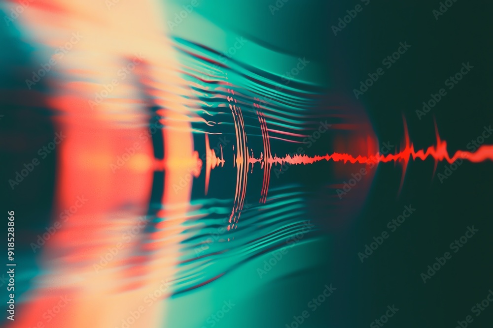 Poster abstract representation of sound waves, blending vibrant colors and fluid shapes that evoke movement