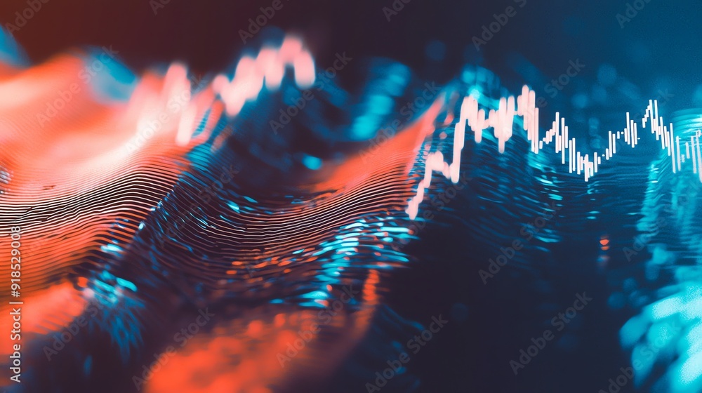 Poster an abstract visual representation of sound waves, showcasing vibrant colors and dynamic movement in 