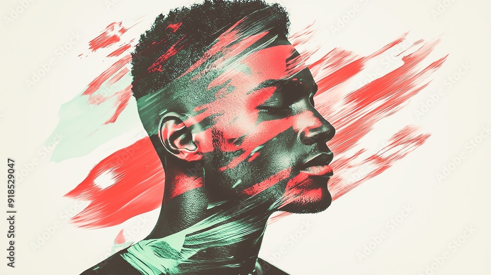 Aufkleber artistic profile portrait with vibrant color splashes blending with the subject's features, showcasi