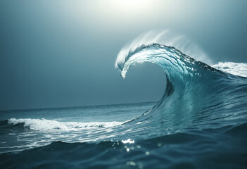 Obraz premium Wave breaking on the coast, white water and light reflected on the surface of the water - ai generated
