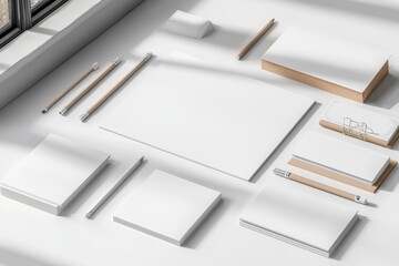Realistic blank stationery set mockup isolated created with generative ai