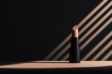 Fototapeta premium Stylish lipstick on a minimalist background, showcasing the beauty of makeup through light and shadow interplay.