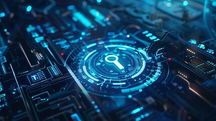 A secure login interface with a holographic key display, enabling secure access to encrypted user accounts