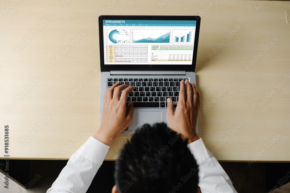 Poster spreadsheet document information financial startup concept. data and graphs in spreadsheet documents