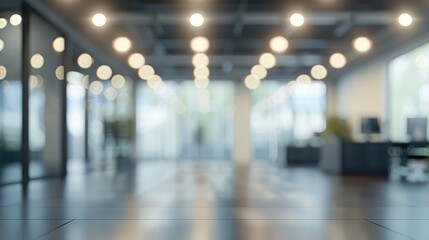 Blurred empty open space office. Abstract light bokeh at office interior background for design