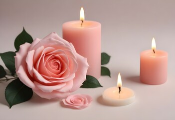Serene Pink Rose and Candles Still Life Photography
