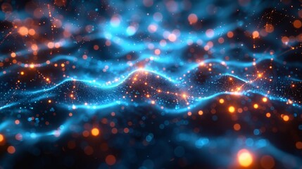 Obraz premium Abstract digital waveform with glowing particles - generative ai