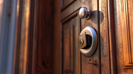 Obraz premium detail of an entrance door to a house with a doorbell with camera. Video intercom in the entry of a house