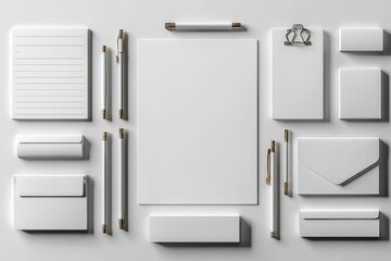 Realistic blank stationery set mockup isolated created with generative ai