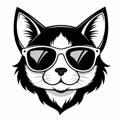 cat head is wearing a sunglass vector, Silhouette, illustration 