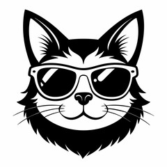 cat head is wearing a sunglass  vector, Silhouette, illustration
