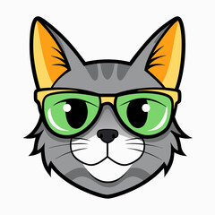 cat head is wearing a sunglass  color, vector, Silhouette, illustration
