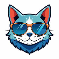 cat head is wearing a sunglass  color, vector, Silhouette, illustration
