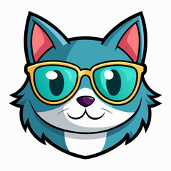 cat head is wearing a sunglass  color, vector, Silhouette, illustration
