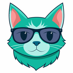 cat head is wearing a sunglass  color, vector, Silhouette, illustration
