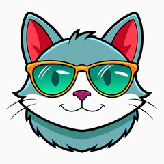 cat head is wearing a sunglass  color, vector, Silhouette, illustration
