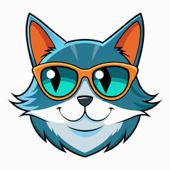 cat head is wearing a sunglass  color, vector, Silhouette, illustration
