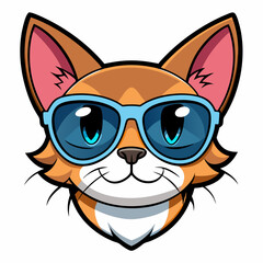 cat head is wearing a sunglass  color, vector, Silhouette, illustration
