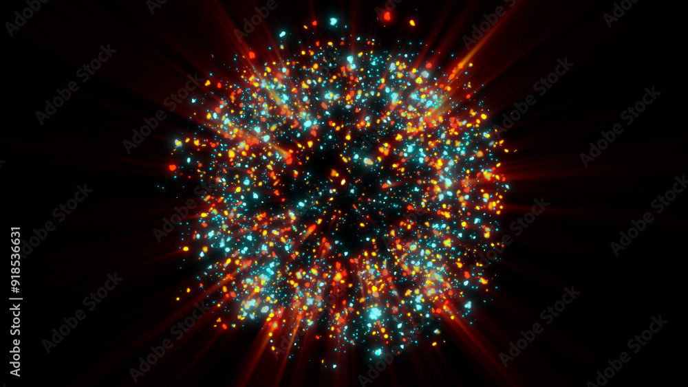 Wall mural Ca bright magical flash resembles multi-colored and fiery fireworks
olorful fireworks flash in the dark sky