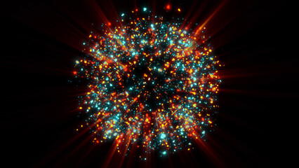 Ca bright magical flash resembles multi-colored and fiery fireworks
olorful fireworks flash in the dark sky