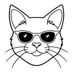 cat head is wearing a sunglass   line art, vector, Silhouette, illustration
