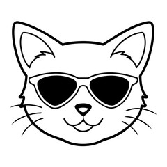 cat head is wearing a sunglass   line art, vector, Silhouette, illustration
