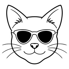 cat head is wearing a sunglass   line art, vector, Silhouette, illustration
