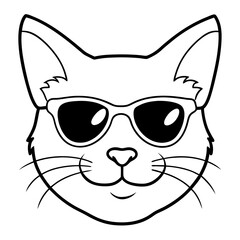 cat head is wearing a sunglass   line art, vector, Silhouette, illustration
