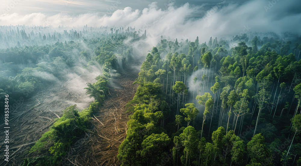 Poster a forest loss over. taken from an elevated position. generative ai.