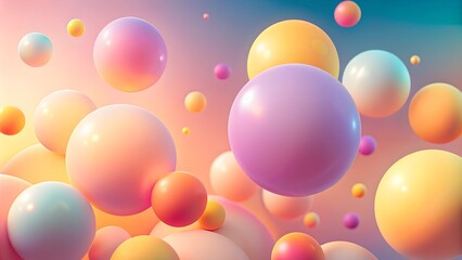 Floating pastel-colored spheres in abstract gradient background, surreal 3D rendering