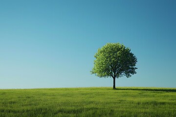 Obraz premium Lone green tree standing vibrant against a clear blue sky.