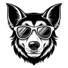 dog head is wearing a sun glass   Silhouette Vector illustration