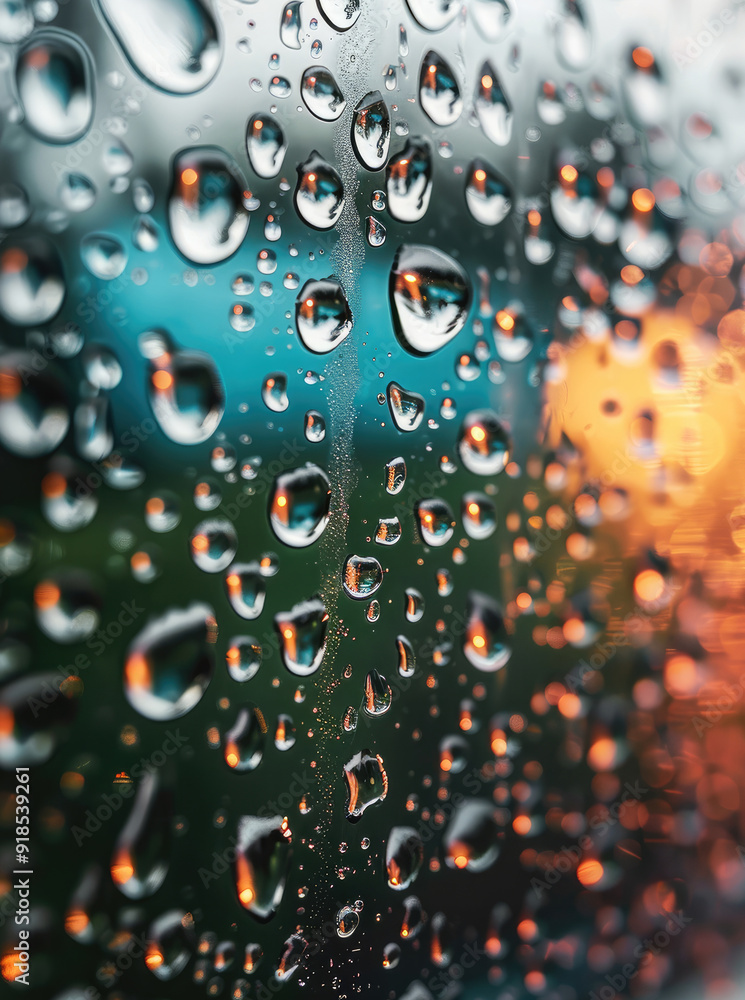 Poster Raindrops on the window. Close-up. Generative AI.