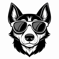 dog head is wearing a sun glass   Silhouette Vector illustration