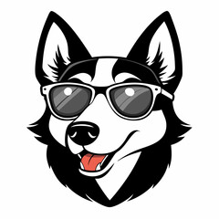dog head is wearing a sun glass   Silhouette Vector illustration