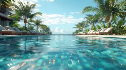 Fototapeta premium Serene Oasis - Luxurious Hotel Pool with Clear Blue Water and Lounge Chairs