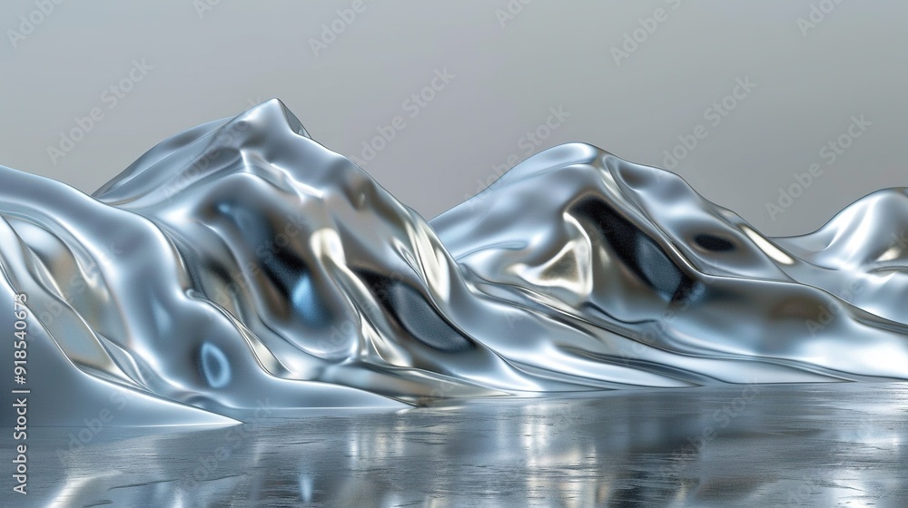 Aufkleber a 3d image of a mountain range with a lake in the foreground and a reflection of water in the backgr
