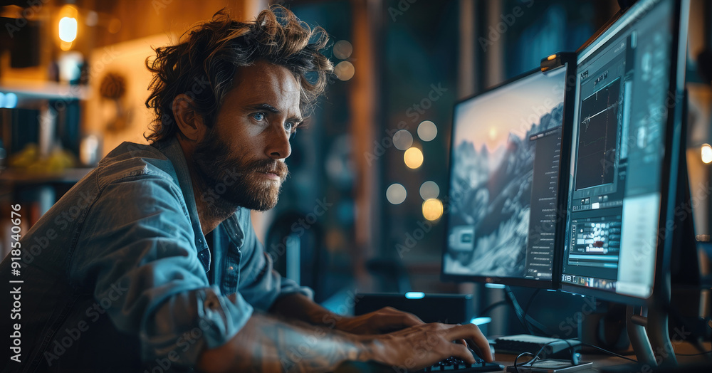 Leinwandbilder a visual effects artist working on a computer, with animation software. generative ai.