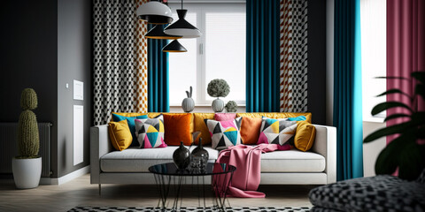 Beautiful Modern living room with colorful accents