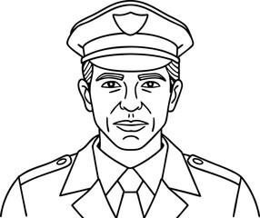 Black and White Illustration of a Police Officer in Uniform