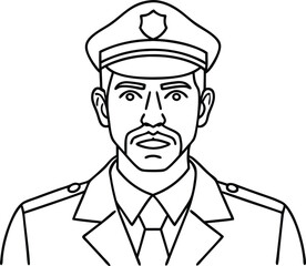 Line Art Illustration of Police Officer in Uniform